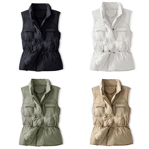 women winter lightweight padded buttons vest drawstring waist stand collar sleeveless outerwear puffer jacket waistcoat, Black
women winter lightweight padded buttons vest drawstring waist stand collar sleeveless outerwear puffer jacket waistcoat, Black