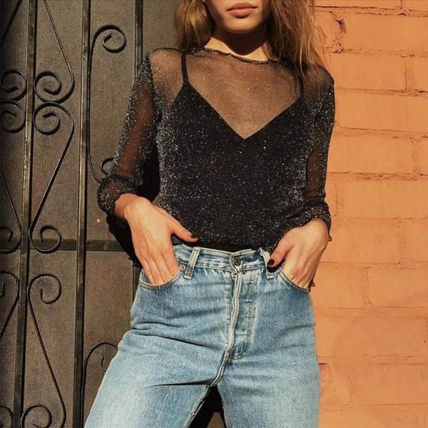 mesh long sleeve blouses women summer transparent club party black shirts cutely thin o neck short, White
mesh long sleeve blouses women summer transparent club party black shirts cutely thin o neck short, White
