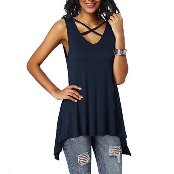 2020 summer sleeveless women v-neck casual blouses criss cross solid color shirt irregular loose camisas mujer, White
2020 summer sleeveless women v-neck casual blouses criss cross solid color shirt irregular loose camisas mujer, White