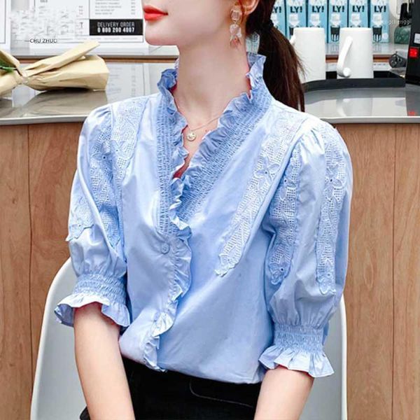 2020 new fashion short sleeve white shirt korean ruffle women v neck patchwork lace blouse1
2020 new fashion short sleeve white shirt korean ruffle women v neck patchwork lace blouse1