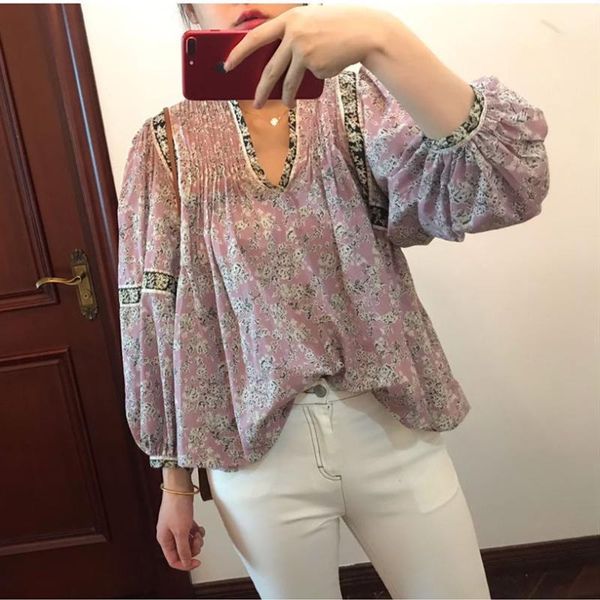 vintage floral women v-neck blouse 2021 new summer color matching lantern sleeve ladies loose shirt female pleated shirt, White
vintage floral women v-neck blouse 2021 new summer color matching lantern sleeve ladies loose shirt female pleated shirt, White