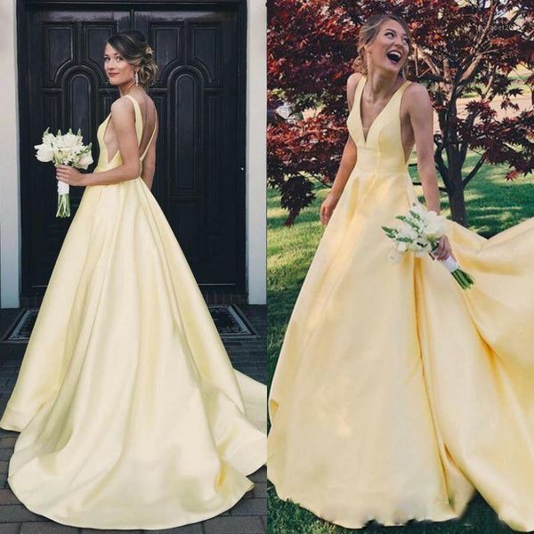 party dresses yellow v neck prom evening long satin formal backless pageant gown1, White;black 
party dresses yellow v neck prom evening long satin formal backless pageant gown1, White;black