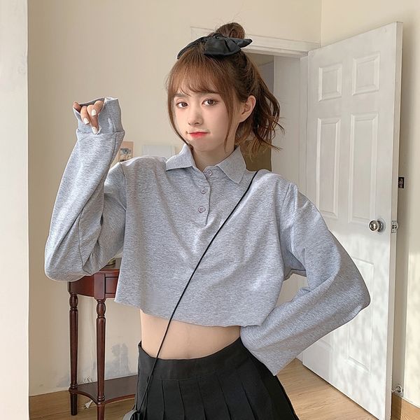 korean version of versatile long sleeve open navel women's spring dress polo collar drawstring high waist short women's 2020 sweat, Black
korean version of versatile long sleeve open navel women's spring dress polo collar drawstring high waist short women's 2020 sweat, Black