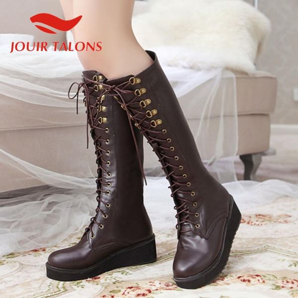 jouir talons brand new design women's shoes shoelace round toe knee high boots wedges heels solid autumn winter booties, Black
jouir talons brand new design women's shoes shoelace round toe knee high boots wedges heels solid autumn winter booties, Black