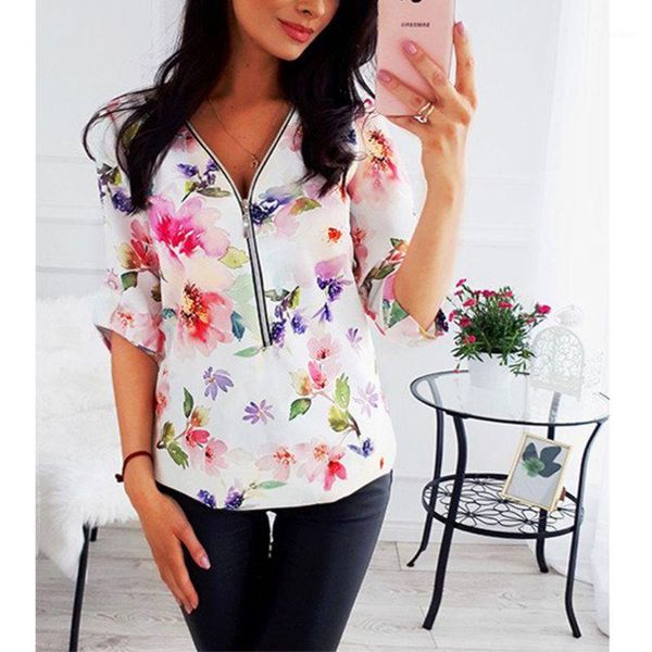 womens v-neck zipper floral print loose shirts ladies long sleeve blouse d08e1, White
womens v-neck zipper floral print loose shirts ladies long sleeve blouse d08e1, White