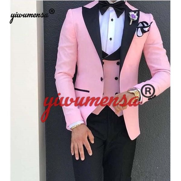 pink with black lapel suits for men custom made terno slim groom custom 3 pieces wedding mens suit masculino(jacket+pant+vest, White;black
pink with black lapel suits for men custom made terno slim groom custom 3 pieces wedding mens suit masculino(jacket+pant+vest, White;black