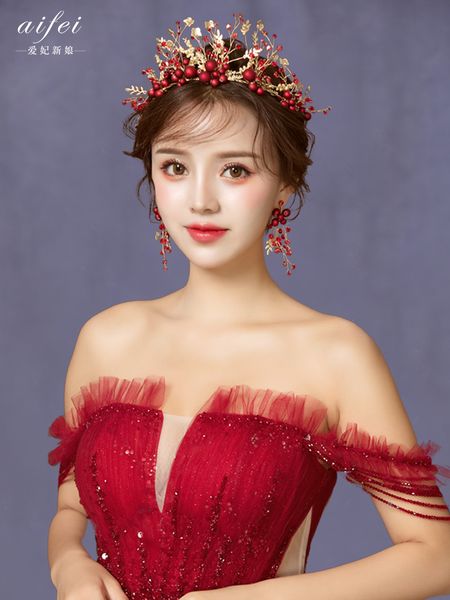 2020 new bridal headdress red crown mori xianmei hair band super fairy earring set wedding accessories, Silver
2020 new bridal headdress red crown mori xianmei hair band super fairy earring set wedding accessories, Silver