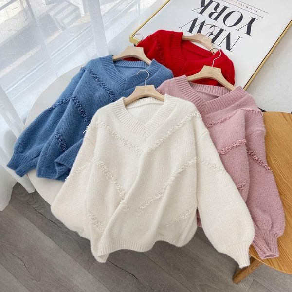 women's sweaters women sweater fringed lantern sleeve ribbed v-neck fall 2021 clothing, White;black
women's sweaters women sweater fringed lantern sleeve ribbed v-neck fall 2021 clothing, White;black