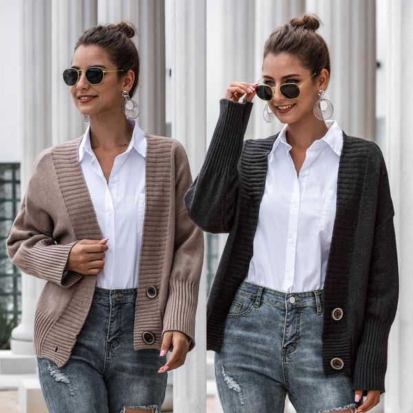 women ladies autumn winter casual button down long sleeve v-neck cardigan solid color sweater knitted outerwear, White;black
women ladies autumn winter casual button down long sleeve v-neck cardigan solid color sweater knitted outerwear, White;black