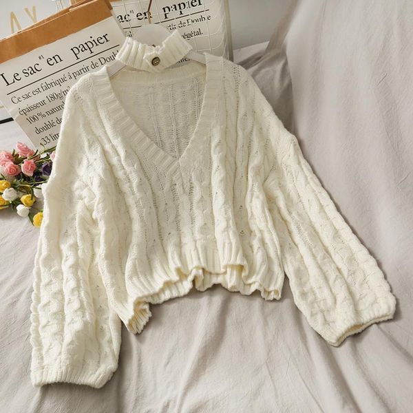 women's sweaters twist knitted sweater women casual loose korean style v neck elastic autumn chic solid irregular pullovers jumper, White;black
women's sweaters twist knitted sweater women casual loose korean style v neck elastic autumn chic solid irregular pullovers jumper, White;black