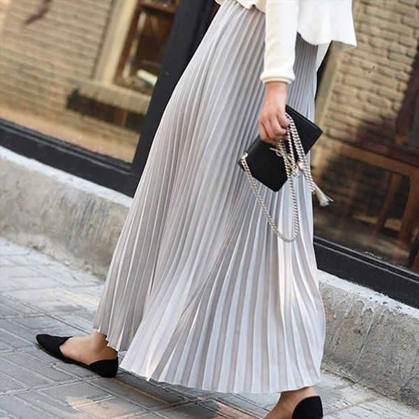spring women solid pleated skirt elegant midi elastic waist maxi skirt chiffon skirt jupe tulle femme, Black 
spring women solid pleated skirt elegant midi elastic waist maxi skirt chiffon skirt jupe tulle femme, Black