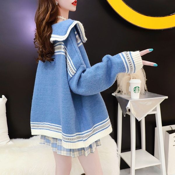 48qhx navy collar sweater cardigan women's short early sweater jacket autumn korean new knitted loose lazy style 2020 jacket davnh, White;black
48qhx navy collar sweater cardigan women's short early sweater jacket autumn korean new knitted loose lazy style 2020 jacket davnh, White;black