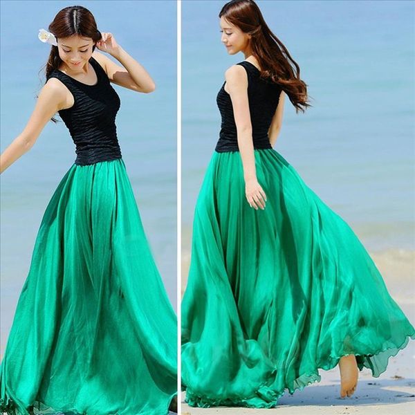15 color women chiffon solid skirt long fancy beach boho casual maxi skirt fashion style maxi kleid sale, Black
15 color women chiffon solid skirt long fancy beach boho casual maxi skirt fashion style maxi kleid sale, Black
