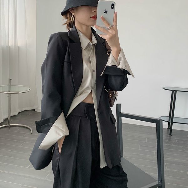 2021 new woman's jacket spring and fall simple weight all-match casual ill-fitting temperament for woman black coat njxe, White;black
2021 new woman's jacket spring and fall simple weight all-match casual ill-fitting temperament for woman black coat njxe, White;black