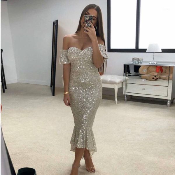 ruffled off the shoulder midi dress knee length elegant mermaid dress silver sequined1, Black;gray
ruffled off the shoulder midi dress knee length elegant mermaid dress silver sequined1, Black;gray