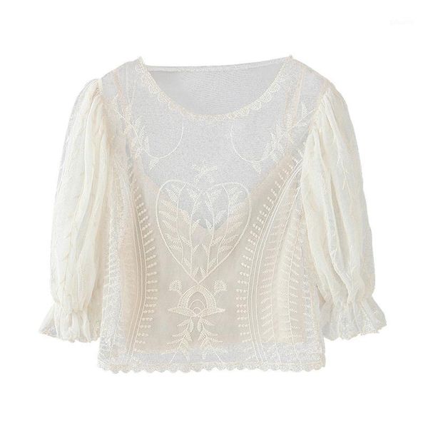women stylish lace mesh embroidered blouses 2020 elegant short sleeve crop blouse o neck summer chic see through shirt1, White
women stylish lace mesh embroidered blouses 2020 elegant short sleeve crop blouse o neck summer chic see through shirt1, White