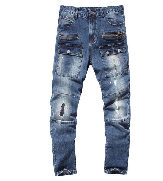 motorcycle jeans mens homme biker skinny jeans men male denim pants multi-pocket paint masculino fashion designer, Blue
motorcycle jeans mens homme biker skinny jeans men male denim pants multi-pocket paint masculino fashion designer, Blue