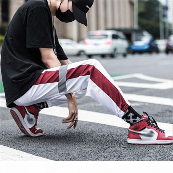 

men vogue jogger dance track pants streetwear loose side striped hip pop pants sportwear baggy cargo pants slacks trousers man d18122701, Black