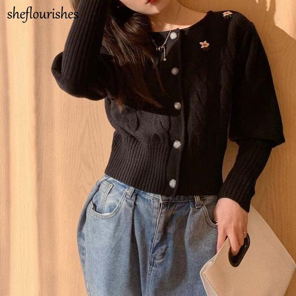 women's knits & tees women sweater vintage embroidered knitted long sleeve crop cardigan black floral green button up fall 2021, White
women's knits & tees women sweater vintage embroidered knitted long sleeve crop cardigan black floral green button up fall 2021, White