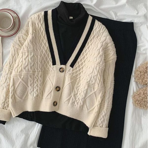 autumn winter three piece suit women vintage warm sweater coat + high collar bottom coat + high waist black split skirt twinset, Gray
autumn winter three piece suit women vintage warm sweater coat + high collar bottom coat + high waist black split skirt twinset, Gray