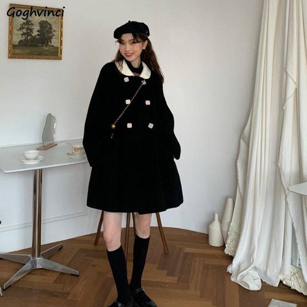 women wool blends a-line double breasted thicker hepburn elegant outwear retro coats peter pan collar loose simple leisure warm, Black
women wool blends a-line double breasted thicker hepburn elegant outwear retro coats peter pan collar loose simple leisure warm, Black
