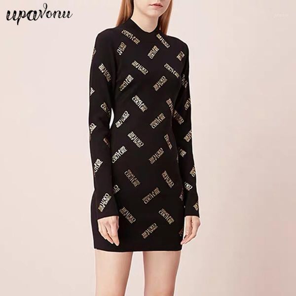 upavonu 2020 new women's black bandage dress round neck long sleeve print letter bodycon club party mini dress vestidos1, Black;gray
upavonu 2020 new women's black bandage dress round neck long sleeve print letter bodycon club party mini dress vestidos1, Black;gray