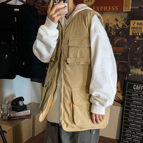 men's solid color vest jacket 2020 winter new woman warm sleeveless parkas streetwear man fashion cargo coats1, Black
men's solid color vest jacket 2020 winter new woman warm sleeveless parkas streetwear man fashion cargo coats1, Black