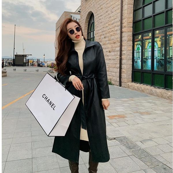 2021 autumn and winter new slim slim leather over-the-knee coat mid-length pu leather windbreaker women's clothing, Black
2021 autumn and winter new slim slim leather over-the-knee coat mid-length pu leather windbreaker women's clothing, Black