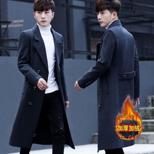 men's windbreaker over the knee autumn and winter self-cultivation korean trend student's middle long woolen coat, Tan;black
men's windbreaker over the knee autumn and winter self-cultivation korean trend student's middle long woolen coat, Tan;black