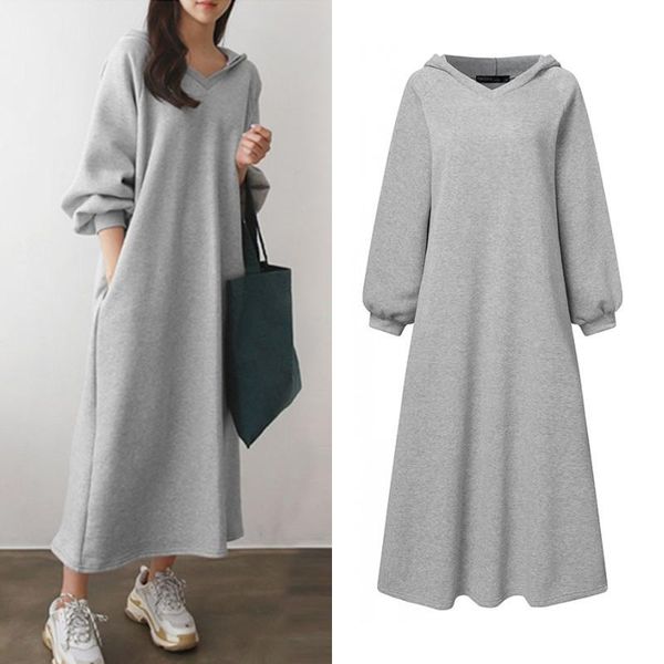 stylish hooded hoodies dress women's autumn sweatshirts 2021 zanzea casual puff sleeve maxi vestidos female solid pullovers robe, Black;gray
stylish hooded hoodies dress women's autumn sweatshirts 2021 zanzea casual puff sleeve maxi vestidos female solid pullovers robe, Black;gray