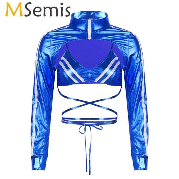 msemis women shiny metallic long sleeves shrug blouses crop criss-cross wrap around bra for hip hop clubwear dancewear1, Black;red
msemis women shiny metallic long sleeves shrug blouses crop criss-cross wrap around bra for hip hop clubwear dancewear1, Black;red