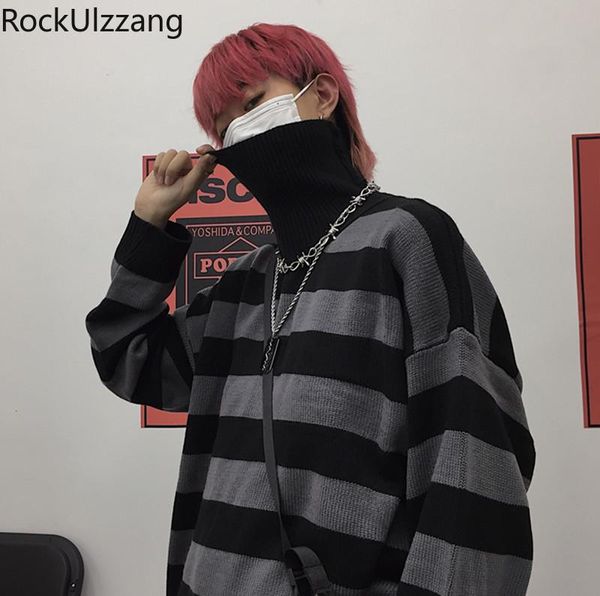 men's sweaters contrast stripe turtleneck warm neck autumn japaense loose knitted sweater pullover men fashion casual knit korean cloth, White;black
men's sweaters contrast stripe turtleneck warm neck autumn japaense loose knitted sweater pullover men fashion casual knit korean cloth, White;black