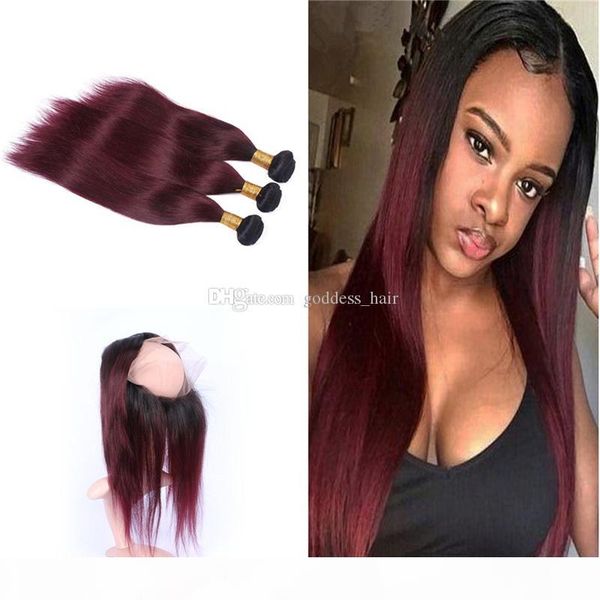 ombre burgundy straight hair bundles with 360 lace band frontal adjustable straps #1b 99j virgin hair extension with 360 lace frontal, Black
ombre burgundy straight hair bundles with 360 lace band frontal adjustable straps #1b 99j virgin hair extension with 360 lace frontal, Black
