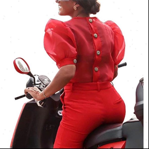 fashion women mesh sheer puff ruffle short sleeve shirt casual solid black red blouse back button daily casual shirt, White
fashion women mesh sheer puff ruffle short sleeve shirt casual solid black red blouse back button daily casual shirt, White