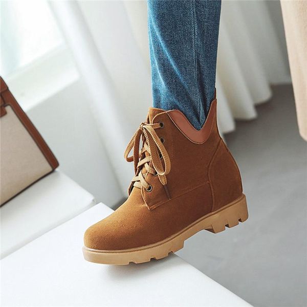ymechic black brown women boots 2021 autumn winter lace up ladies shoes booties ankle combat boots plus size 34-43