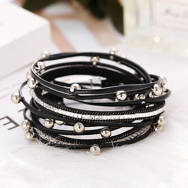 black color magnet buckle multiple layers bracelet casual pu leather wearing beads wrap bracelets charm femme party jewelry
black color magnet buckle multiple layers bracelet casual pu leather wearing beads wrap bracelets charm femme party jewelry