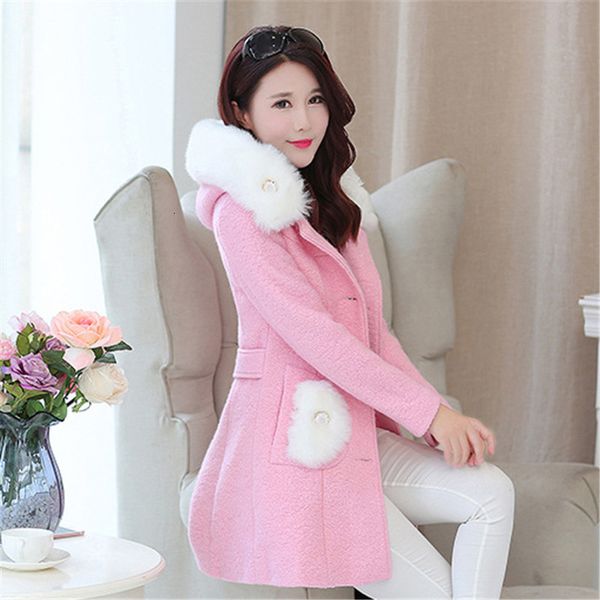 2021 new women's pink red coat m-2xl plus size white fur collar with hood woolen wool thin korean winter fashion outwear lj052 j1ul, Black
2021 new women's pink red coat m-2xl plus size white fur collar with hood woolen wool thin korean winter fashion outwear lj052 j1ul, Black