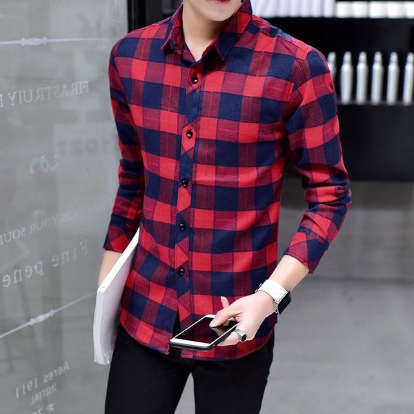 men's casual shirts the 2021 slim long sleeved shirt mens plaid all-match, White;black
men's casual shirts the 2021 slim long sleeved shirt mens plaid all-match, White;black