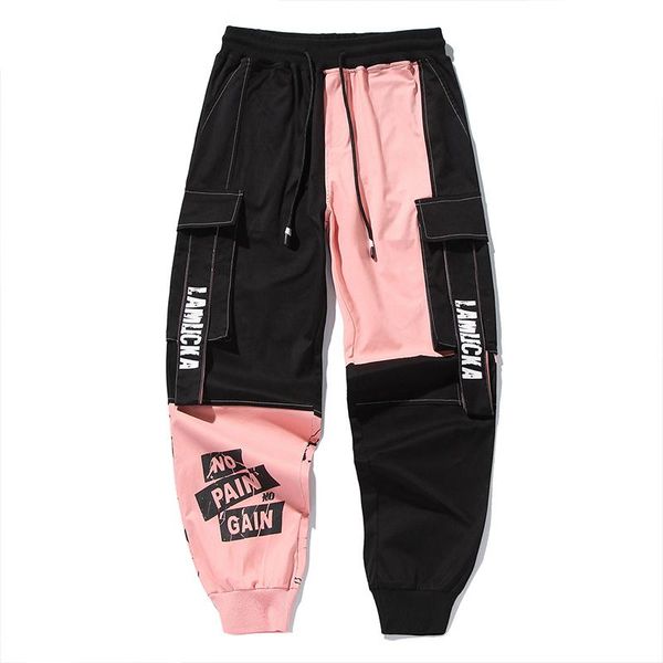 men's pants ribbon patchwork letters harem casual block hit color lace up cargo for men trousers sport streetwear overalls, Black
men's pants ribbon patchwork letters harem casual block hit color lace up cargo for men trousers sport streetwear overalls, Black
