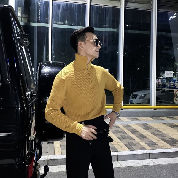 daio ethan korean men's zipper lapel sweater autumn winter high collar thickened solid color knitting with slim bottom
daio ethan korean men's zipper lapel sweater autumn winter high collar thickened solid color knitting with slim bottom