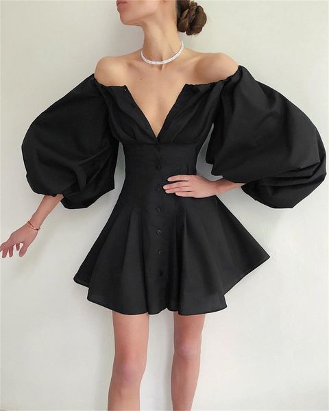luxury designer womens dresses soild color casual womens dresses puff sleeve slash neck womens clothing, Black;gray
luxury designer womens dresses soild color casual womens dresses puff sleeve slash neck womens clothing, Black;gray