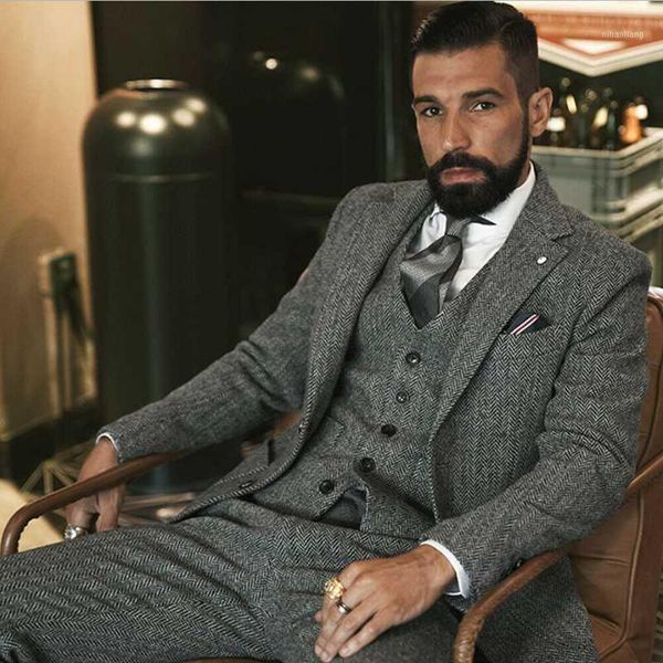 men's suits & blazers 2021 men's gray herringbone two button notch lapel formal vintage tweed wool tuxedos coat+vest+pant1, White;black
men's suits & blazers 2021 men's gray herringbone two button notch lapel formal vintage tweed wool tuxedos coat+vest+pant1, White;black