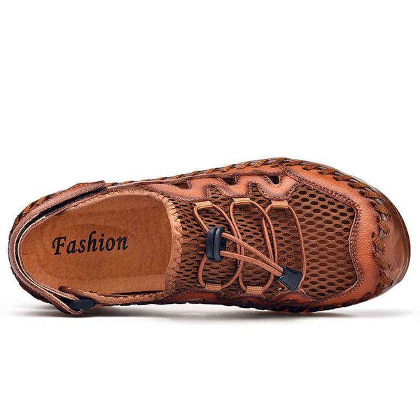 men's mesh sandals, breathable leather casual shoes, outdoor handmade slippers, large beach sandals 38-46, Black 
men's mesh sandals, breathable leather casual shoes, outdoor handmade slippers, large beach sandals 38-46, Black