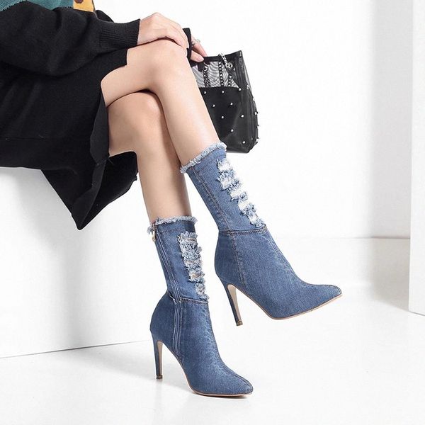 middle tube cowboy boots women thin high heel shoes denim zipper solid color pointed toe shoes feminina zapatos de mujer #il6y, Black
middle tube cowboy boots women thin high heel shoes denim zipper solid color pointed toe shoes feminina zapatos de mujer #il6y, Black