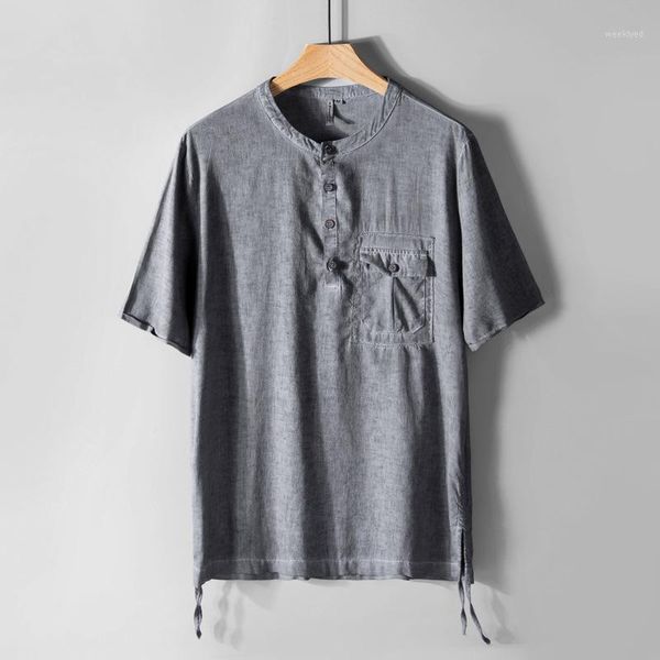 men's short sleeve shirts cotton linen white stand collar pullover tees fashion casual summer man y23111, White;black
men's short sleeve shirts cotton linen white stand collar pullover tees fashion casual summer man y23111, White;black
