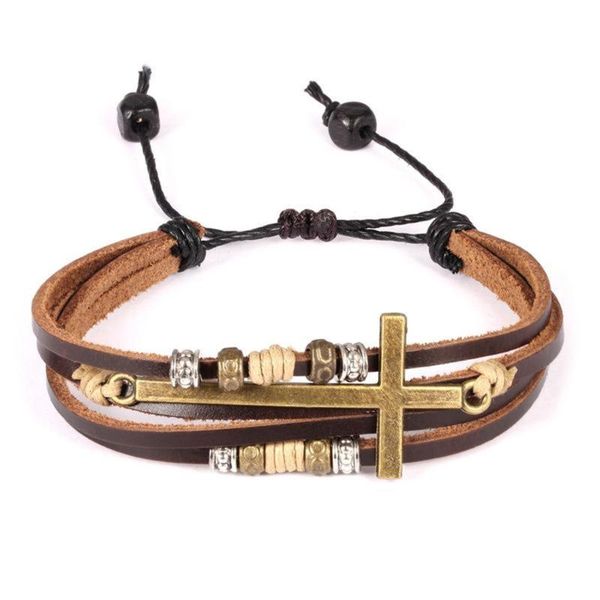 fashion cowhide beaded bracelets&bangles men's metal cross accessories leather bracelet adjustable buckle vintage jewelry gifts, Golden;silver
fashion cowhide beaded bracelets&bangles men's metal cross accessories leather bracelet adjustable buckle vintage jewelry gifts, Golden;silver