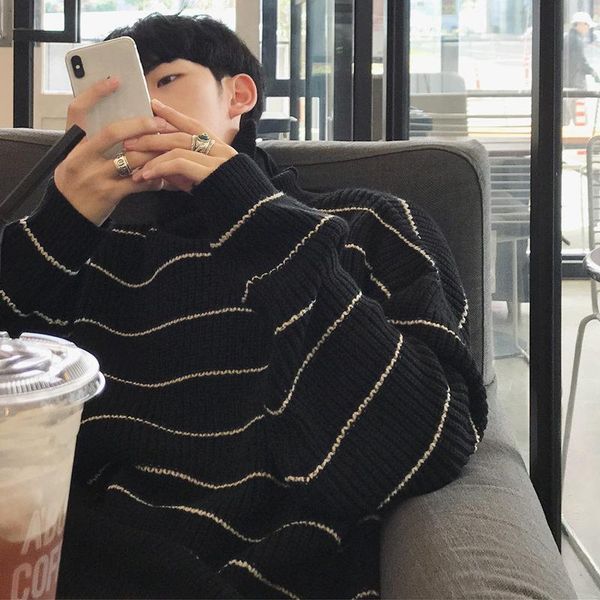 men's sweaters men striped basic leisure turtleneck simple all-match korean daily sweater mens winter loose soft knitting warm, White;black
men's sweaters men striped basic leisure turtleneck simple all-match korean daily sweater mens winter loose soft knitting warm, White;black
