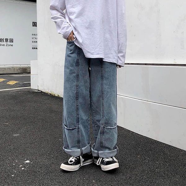 autumn spring harajuku jeans men's patchworked straight pants vintage wide leg pant women loose high waist trousers, Blue
autumn spring harajuku jeans men's patchworked straight pants vintage wide leg pant women loose high waist trousers, Blue