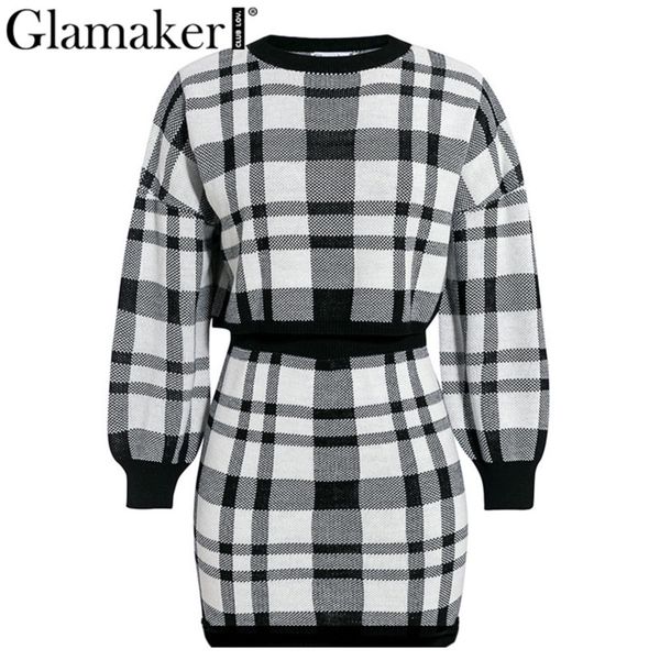 glamaker plaid knitted crop autumn dress women long sleeve winter sweater dress female fashion party mini dress 2020 h1210, Black;gray
glamaker plaid knitted crop autumn dress women long sleeve winter sweater dress female fashion party mini dress 2020 h1210, Black;gray