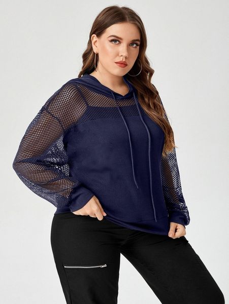 plus contrast fishnet drawstring hoodie c6nu#, Black
plus contrast fishnet drawstring hoodie c6nu#, Black